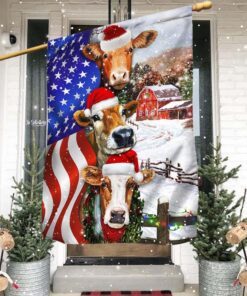 Cow Cattle Christmas Farmhouse American Flag MLN781F