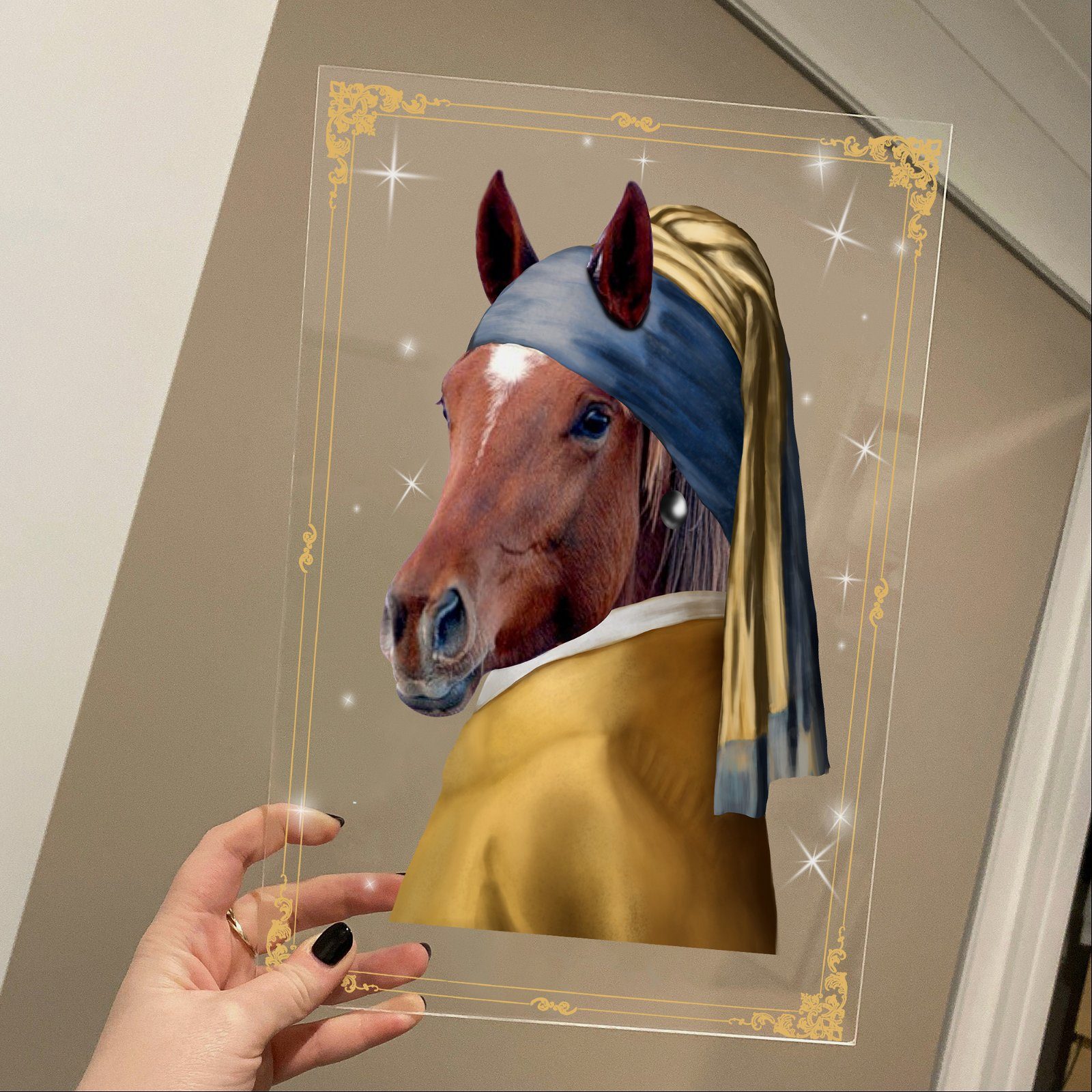 Custom Horse Personalized Horse With a Pearl Earring Custom Pet Portrait BNN64ASCT - Image 2