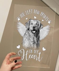 custom pet image acrylic sign you left paw prints on my heart bnn160asct 6080