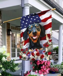 dachshund dog flag flower around ntt123f 3546