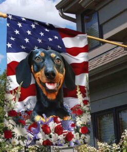 dachshund dog flag flower around ntt123f 3848