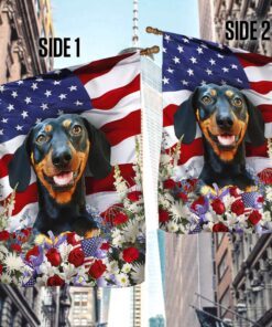 dachshund dog flag flower around ntt123f 5841