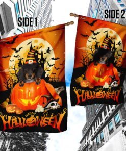 dachshund halloween pumpkin flag 1456