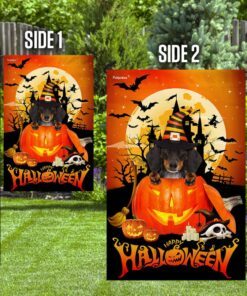 dachshund halloween pumpkin flag 3678