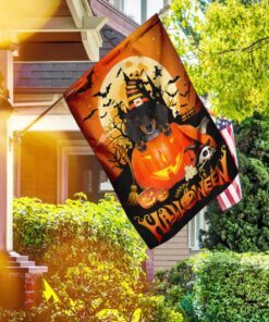 dachshund halloween pumpkin flag 4002
