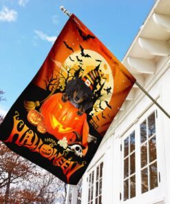 dachshund halloween pumpkin flag 5089