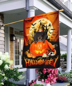 Dachshund Halloween Pumpkin Flag