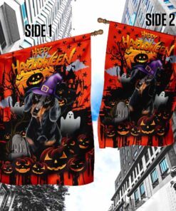 dachshund happy halloween flag 4299