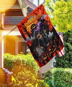 dachshund happy halloween flag 7701