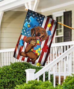 dachshund strong autism awareness flag 1255