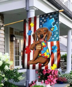 dachshund strong autism awareness flag 2229