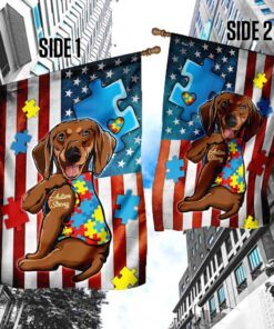 dachshund strong autism awareness flag 7166