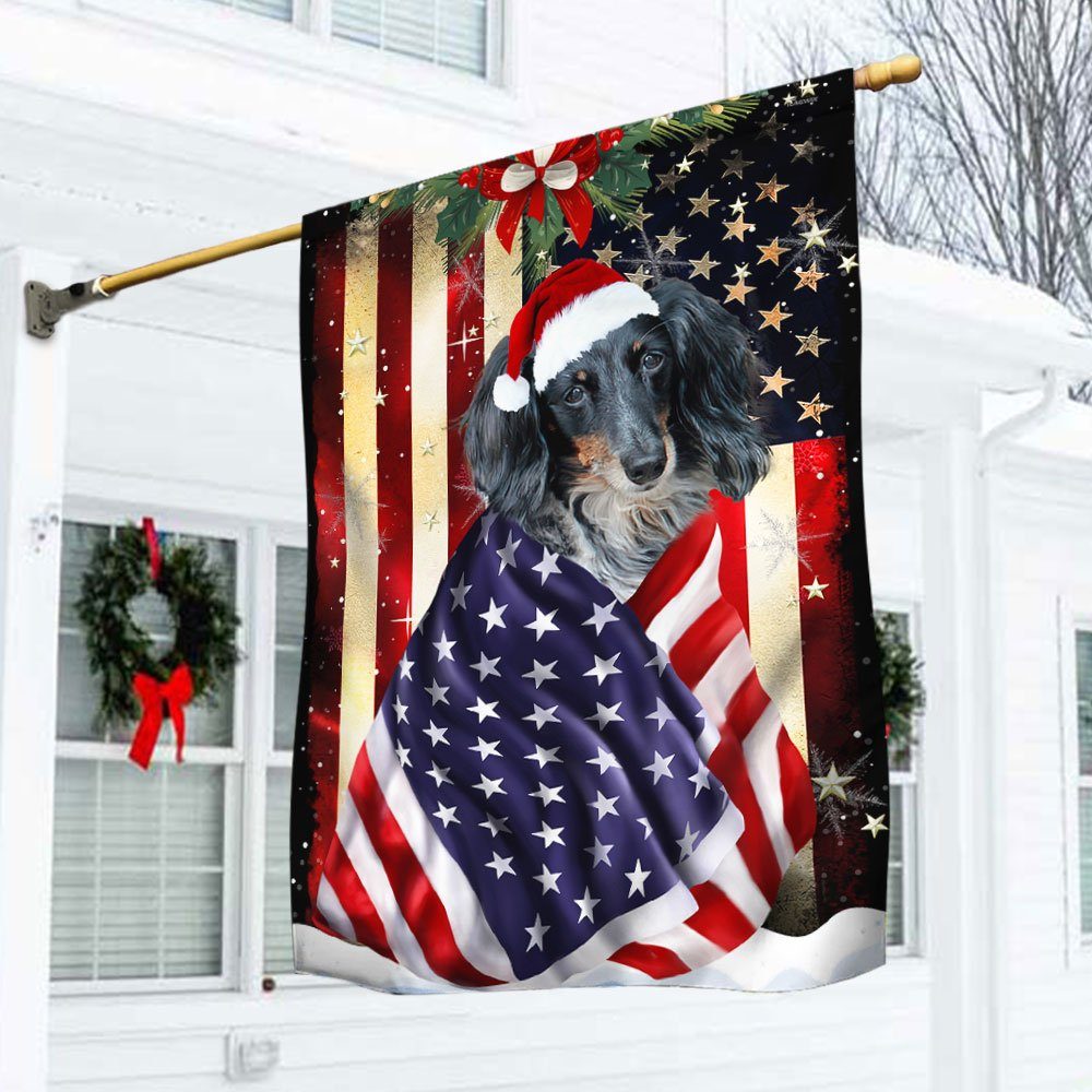Dapple Dachshund Flag Merry Christmas ANL285Fv7