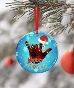 deaf merry christmas. sign language ceramic ornament 3708