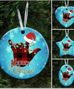 deaf merry christmas. sign language ceramic ornament 8485