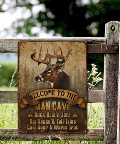 Deer. Welcome To The Man Cave Hanging Metal Sign THN2208MS