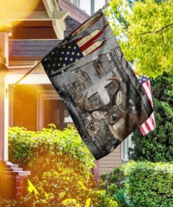 Deer Hunting Jesus Cross American US Flag