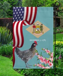 Delaware State Peach Blossom Flower and Blue Hen Flag MLN1141Fv48