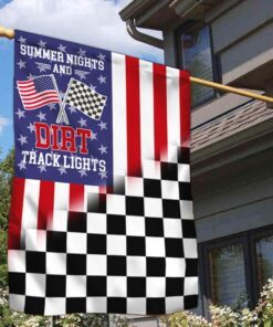 Dirt Track Racing Checkered Racing American Flag Summer Nights and Dirt Track Lights Flag MLN1561F