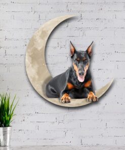 doberman on the moon hanging metal sign qnk1012msv5 4147