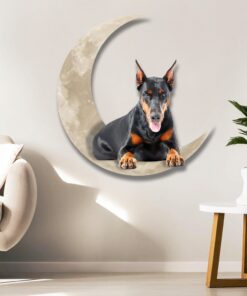 doberman on the moon hanging metal sign qnk1012msv5 8006