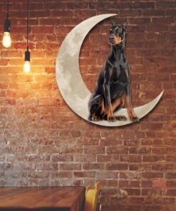 Dobermann Doberman Pinscher Dog And Moon Hanging Metal Sign QNK879MSv8a