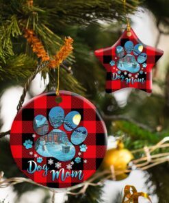 Dog Mom. Dog Paw Christmas Ceramic Ornament