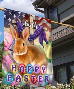 Easter Bunny Flag Happy Easter Faith Christ Cross MLH2155F