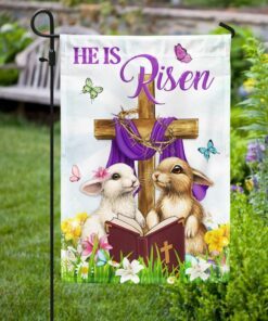 Easter Flag He Is Risen Bunny Cross Christian TQN959F
