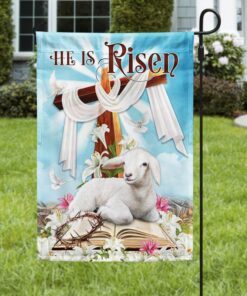 Easter Flag He Is Risen Christian Cross Lamb TQN1007F