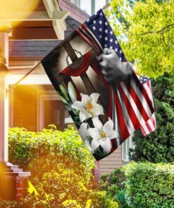 easter lilies christian cross american us flag 3594