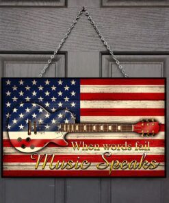 Electric Guitar Rectangle Wooden Sign Music Speaks ANT172WD