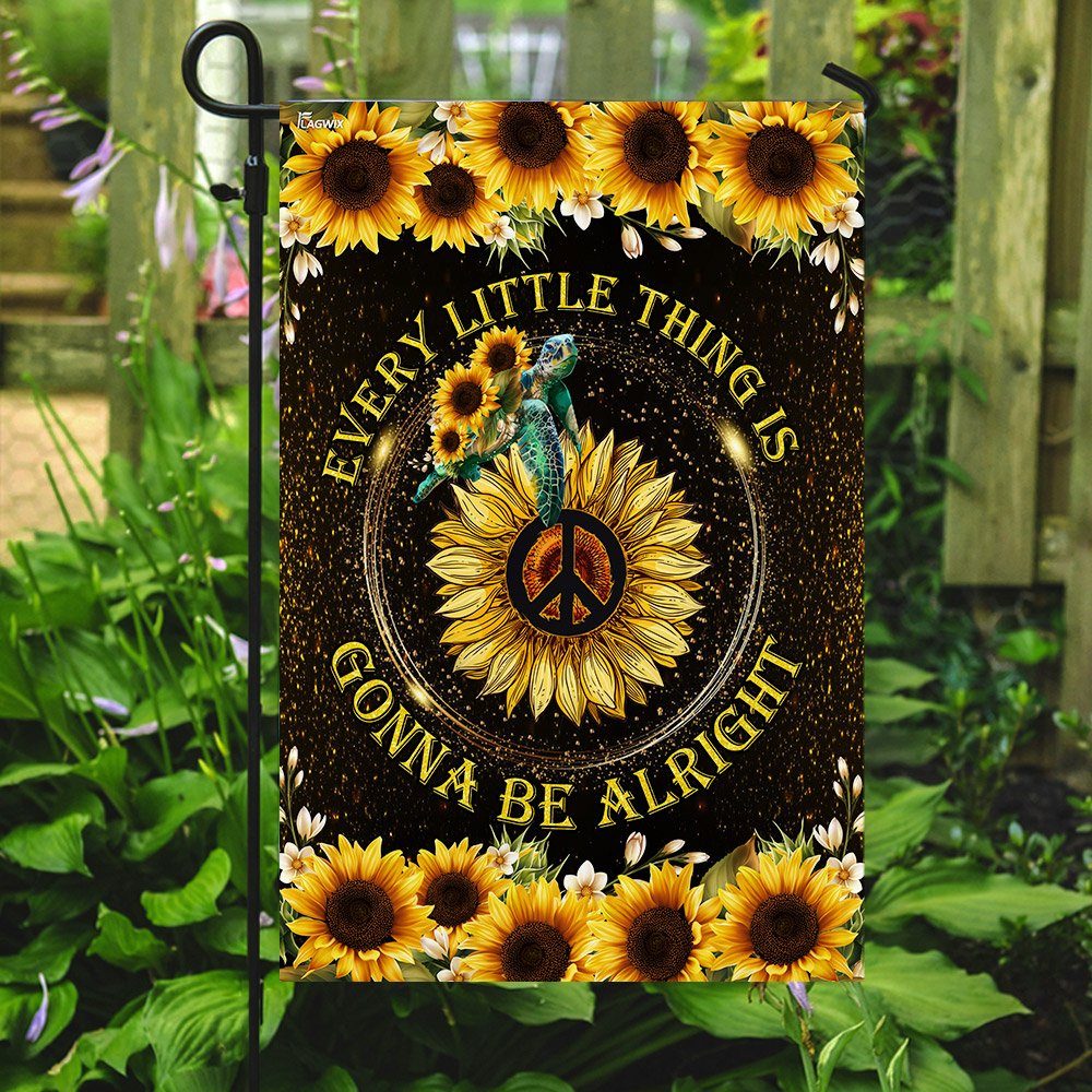 Every Little Thing Is Gonna Be Alright Turtle Hippie Flag - Image 7