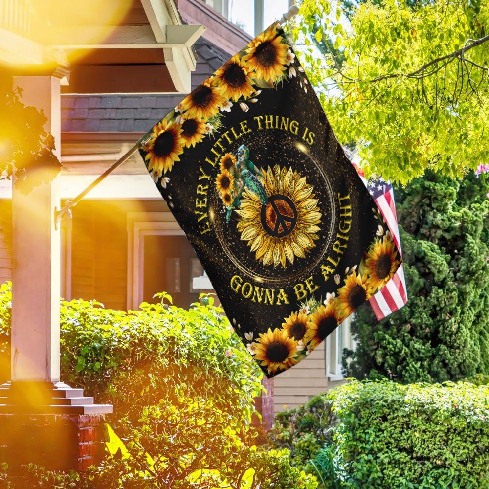 Every Little Thing Is Gonna Be Alright Turtle Hippie Flag - Image 3