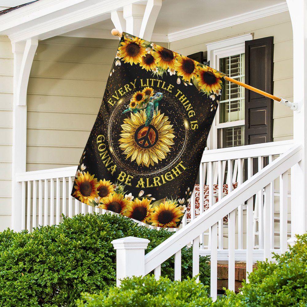 Every Little Thing Is Gonna Be Alright Turtle Hippie Flag - Image 5