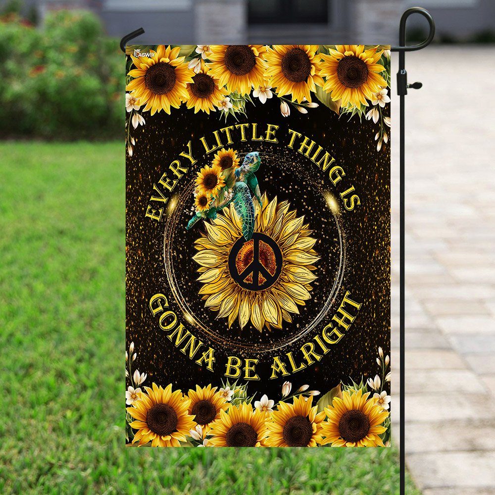 Every Little Thing Is Gonna Be Alright Turtle Hippie Flag - Image 6