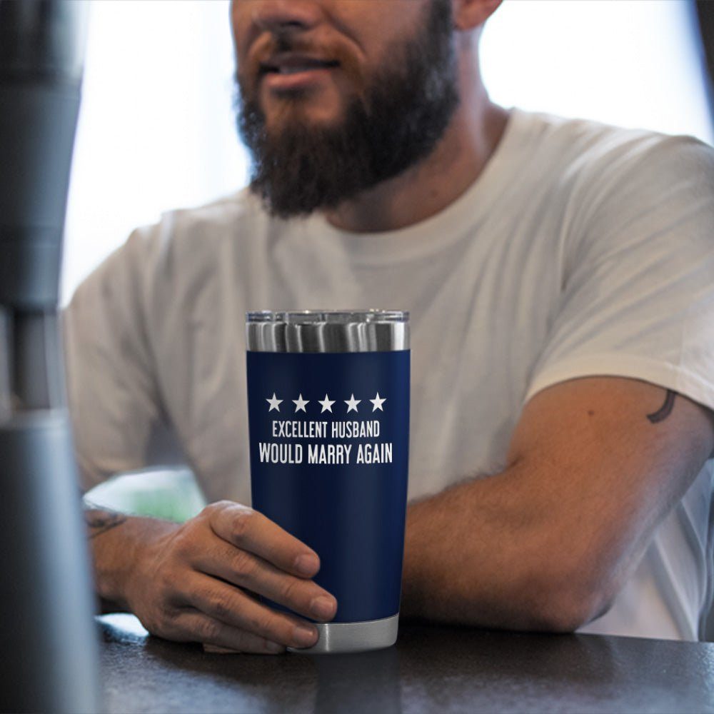 Excellent Husband Laser Engraved 20oz Tumbler Navy Color - Image 4
