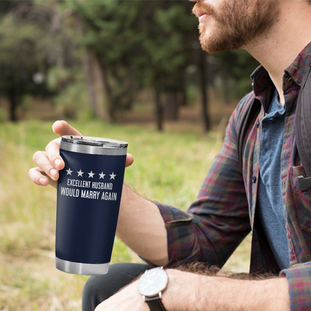 Excellent Husband Laser Engraved 20oz Tumbler Navy Color - Image 2