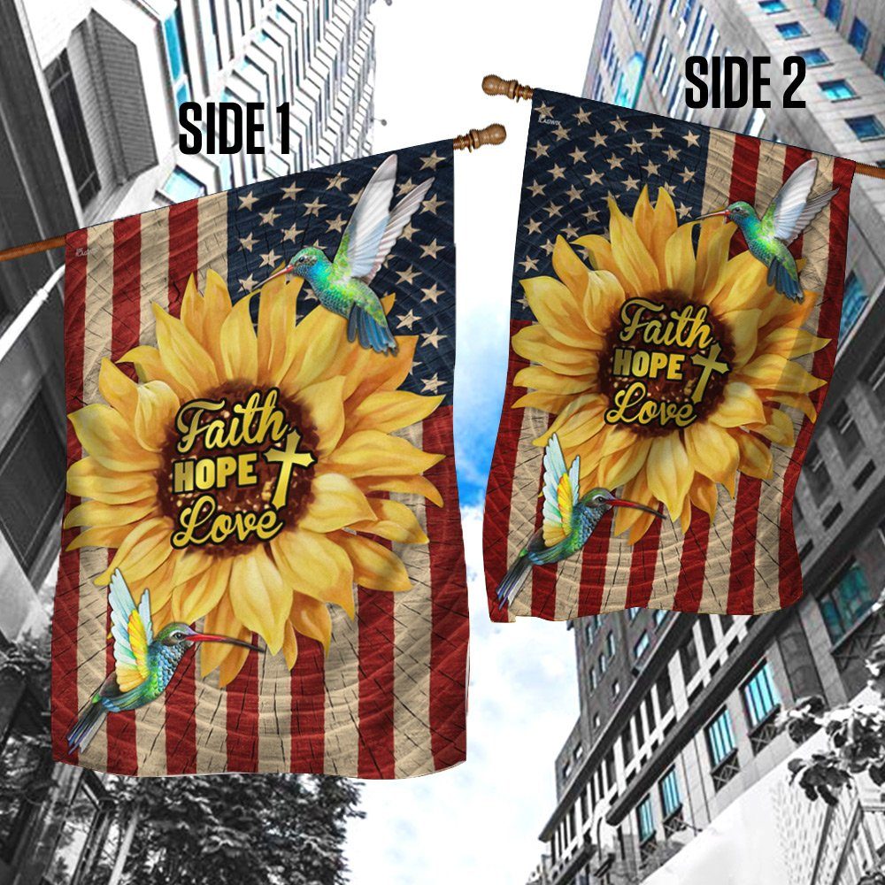 Faith, Hope, Love, Hummingbirds Sunflower American Flag TPT98F - Image 3