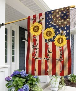 Faith, Hope, Love Sunflower Bee American Flag TPT99F