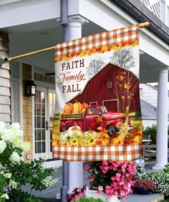 Faith Family Fall Thanksgiving Truck Cross Flag MBH154F