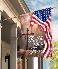 Faith Over Fear. Jesus Christian Cross American Flag