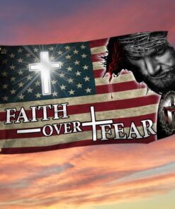 Faith Over Fear. Jesus Christian Cross American Flag THN3850GF