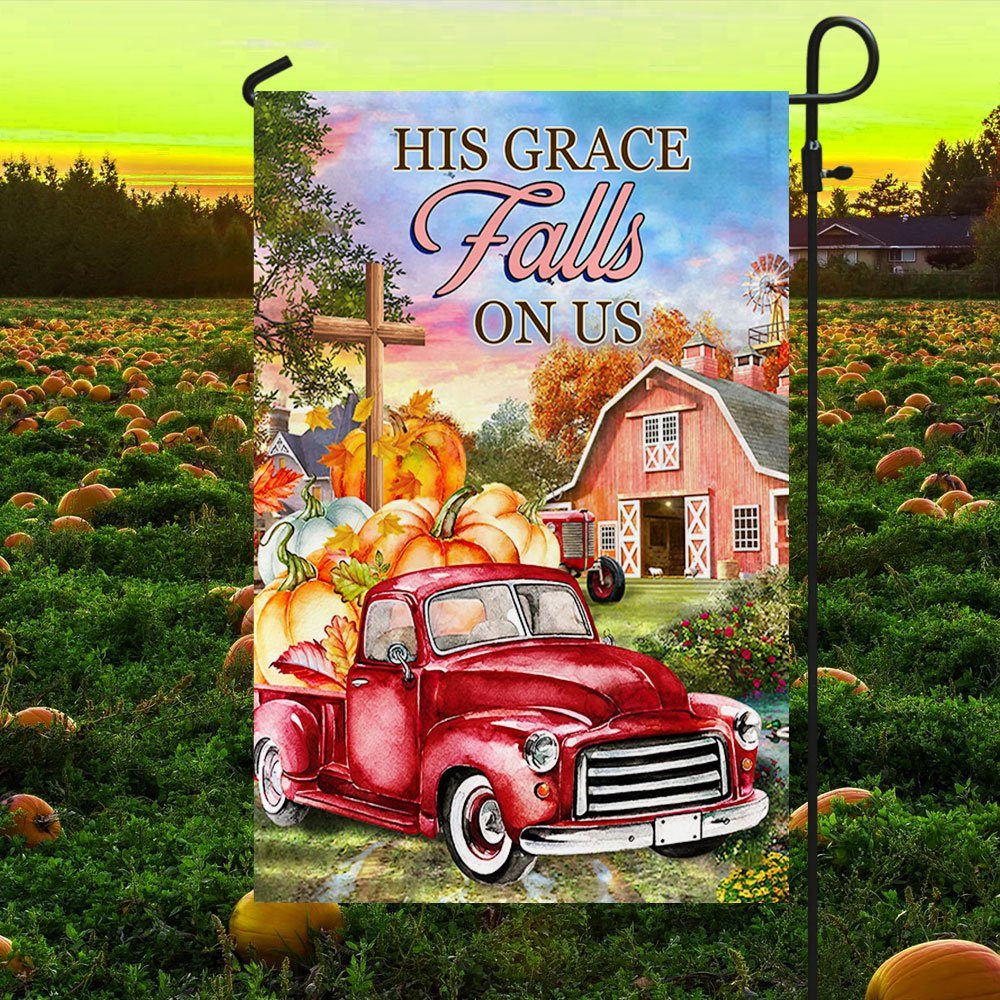 Fall Autumn Harvest Flag His Grace Falls On Us Pumpkins Truck Halloween Thanksgiving Flag MLN506F - Image 3