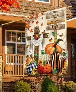 Fall Flag Faith, Family, Fall Christian Cross Thanksgiving Flag TPT352F
