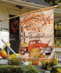 Fall Flag Fall Pumpkins Truck Thanksgiving Grateful Thankful Blessed Flag MLN495F