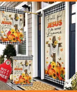 Fall For Jesus He Never Leaves Halloween Thanksgiving Door Cover & Banner Home Decor MLN445DS