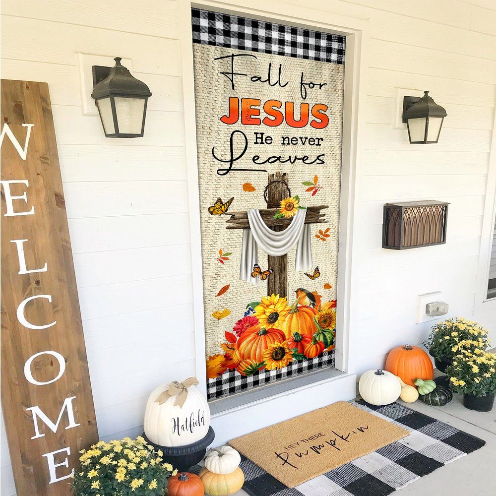 Fall For Jesus He Never Leaves Halloween Thanksgiving Door Cover & Banner Home Decor MLN445DS - Image 5