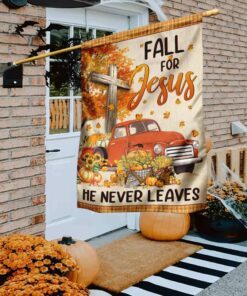 Fall Truck With Pumpkins Flagwix™ Fall For Jesus He Never Leaves Halloween Flag LHA1662F