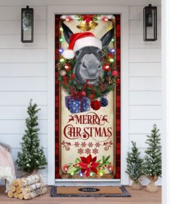 Farm Cattle Donkey Merry Christmas Door Cover
